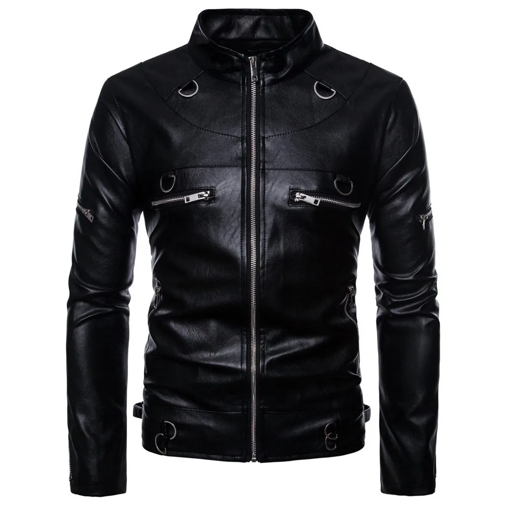 Men Coat Jacket Men 2019 New Zipper Pockets leather jacket Stand Neck Streetwear Harajuku Men Jacket Mens Jackets And Coats