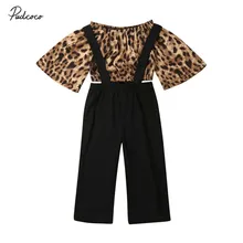 Брендовый осенний комплект одежды для маленьких девочек, Леопардовый укороченный топ+ длинные штаны, комбинезон, Новая Модная хлопковая одежда для малышей