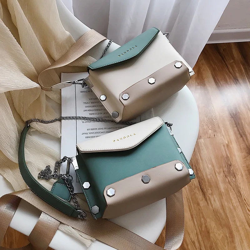 

2019 New Style Contrast Color Rivet Square Sling Bag Simple Shoulder Women's Bag