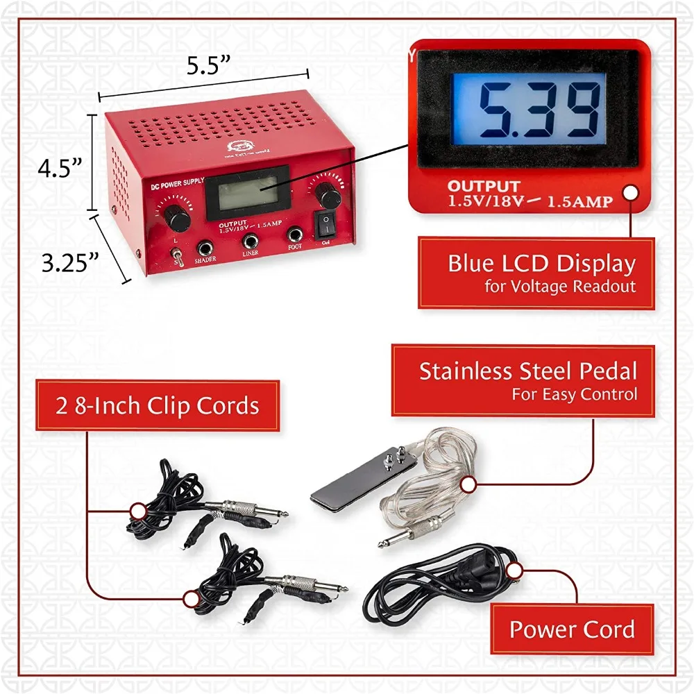 Máquina de Tatuagem Digital Dupla Fonte Alimentação Display | Pedal Aço Inoxidável & 2 Clipe Cordões Vermelho Tatoo Máquina Kit Lcd 8 Cheap Kits de tatuagem