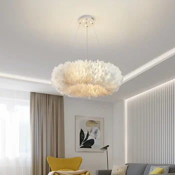 

New 220V Modern Pendant Ceiling Lamp Feather Ceiling Droplight Bedroom Study Room Decoration Creative Chandelier Hanging Lamp
