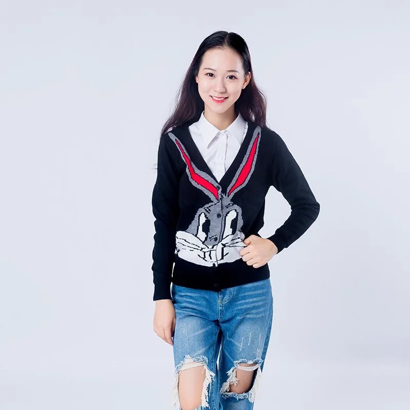 Autumn and winter new casual jacket cartoon rabbit starling V-neck cardigan parent-child family installed manufacturers a gen