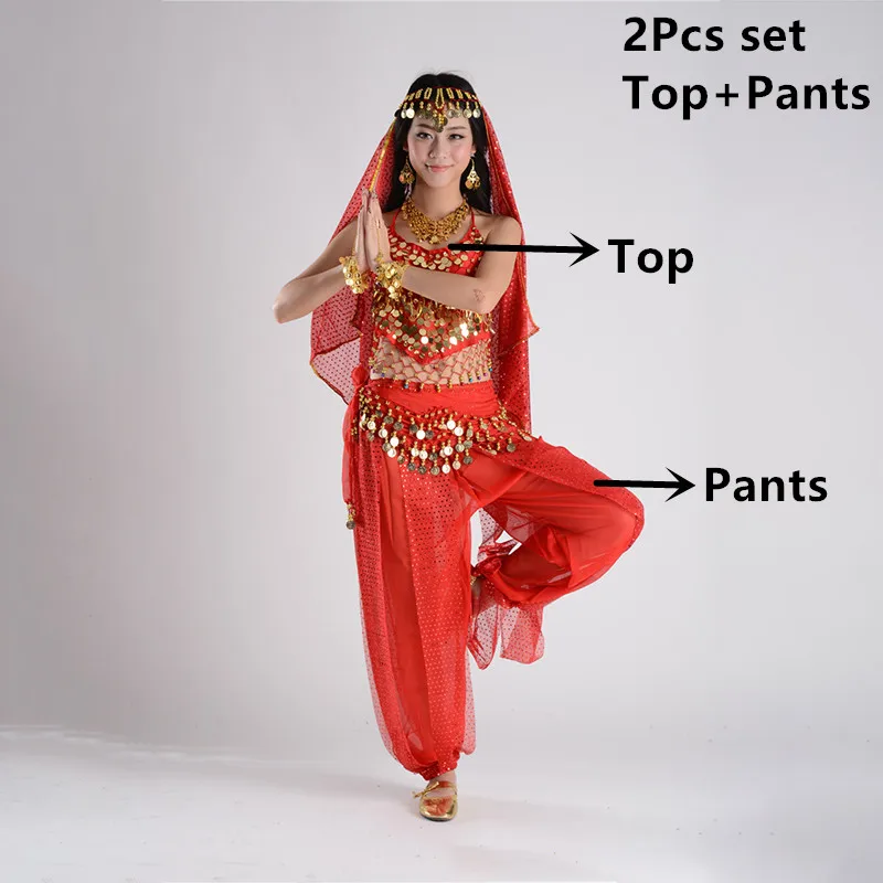 Red 2pcs set Индийская одежда для дам костюмы для танца живота для продажи брюки для женщин Болливуд индийский Египетский танец живота платье для взрослых Новинка - Цвет: Red 2pcs set