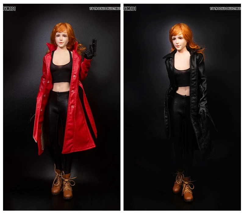 

In Stock 1/6 Scale TYM101 2 Colors Sexy Women's Long Leather Jacket Can Be Suitable For 12" Big Breasts Soldier Body Accessories