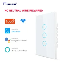 Interrupteur tactile intelligent Wifi 2/3 V, aucun fil neutre requis, pour maison intelligente, 1/220 gangs, compatible avec Alexa Tuya App, commande à distance 433RF