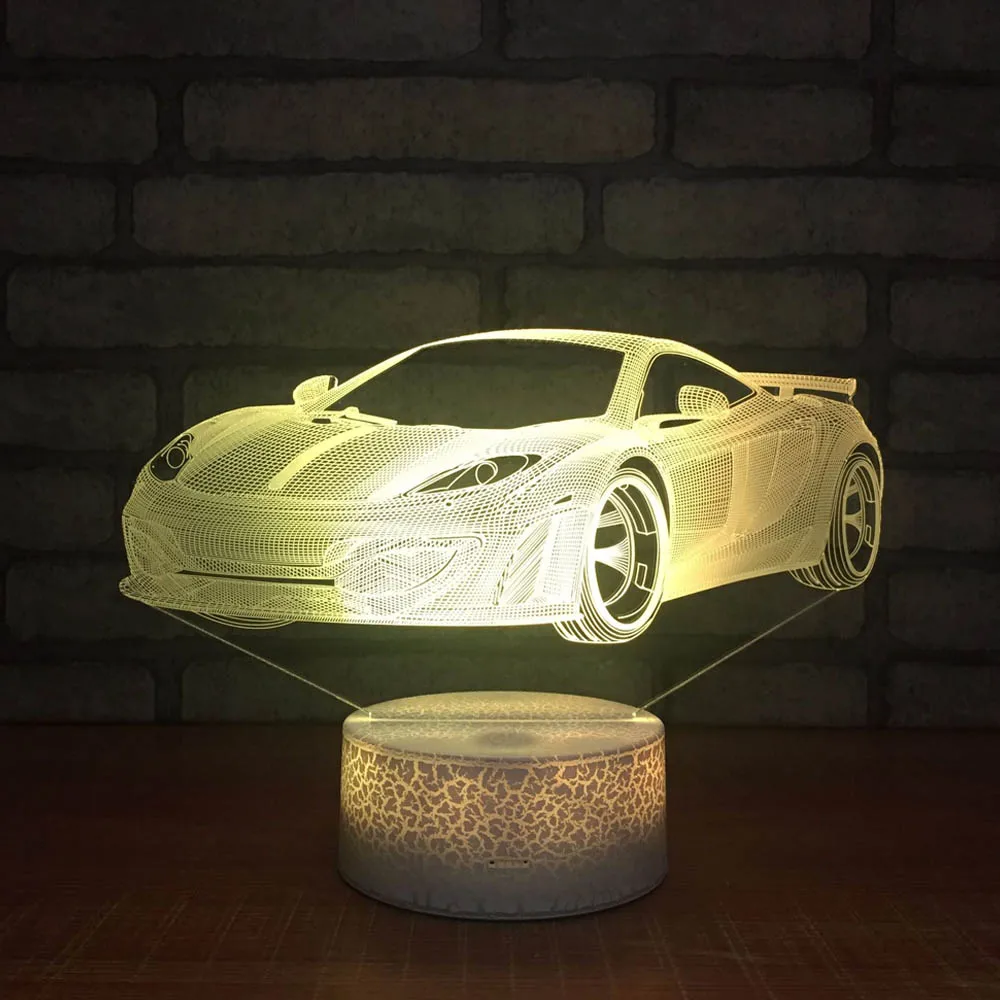 Акриловый 3D креативный супер автомобиль 7 цветов визуальная лампа Иллюзия сенсорный светится в темноте для детей мальчик автомобиль игрушки подарки на день рождения