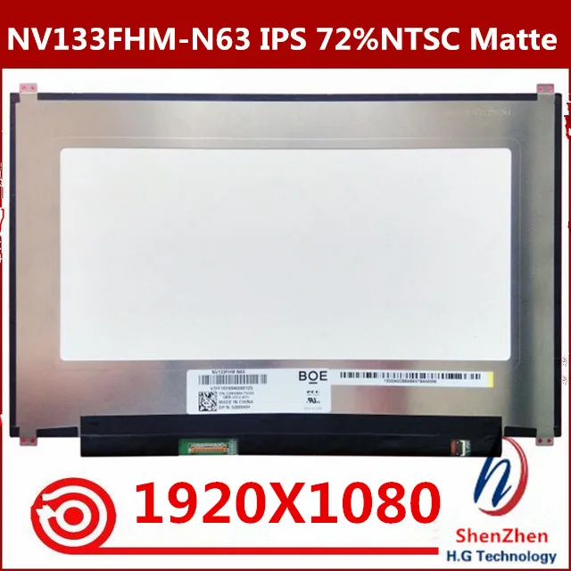 

13.3 inch IPS screen 72% NTSC For BOE NV133FHM-N63 NV133FHM N63 Laptop LCD Display LED Screen Matrix 30pin FHD 1920X1080