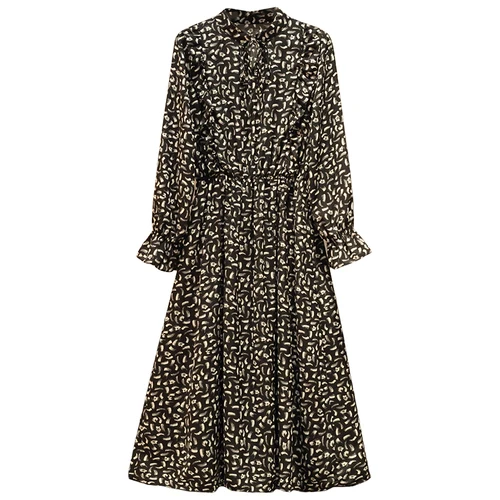 Женское шифоновое платье с цветочным принтом длинное рукавами фонариками