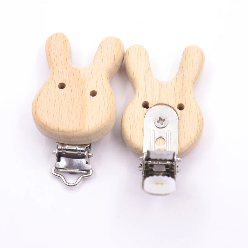 Pacifier Clip Pacifier Chain 5PCS Wooden Rabbit Pacifier Clip Baby Accessories Wooden Animal Pacifier Metal Holder Elephant Baby Teeth
