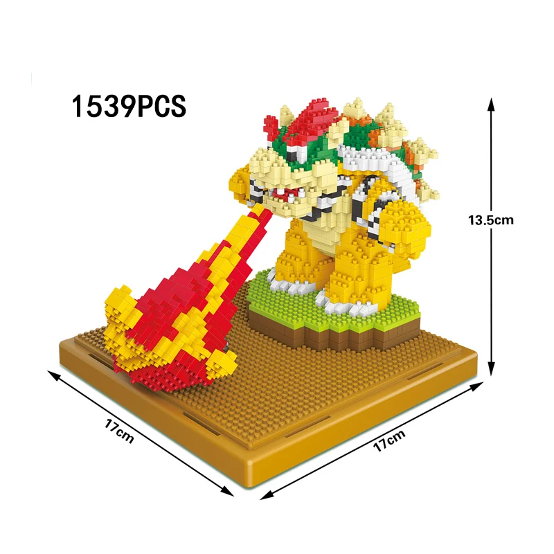 

Classic cartoon game boss figures nanobricks Nintendoes super mario bros fire Bowser Koopa micro diamond block model toys