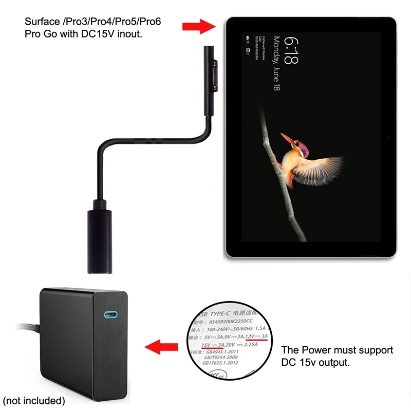 Тип-c Usb-C Dc 15 в женский для поверхности Pro3 Pro4 Pro5 Pro6 Book Pro зарядка Расширение питания Кабель-адаптер конвертер шнур Blac