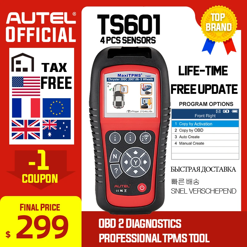 AUTEL Дистрибьютор TPMS инструмент для диагностики и обслуживания TS601 Autel MaxiTPMS TS 601 OBD2