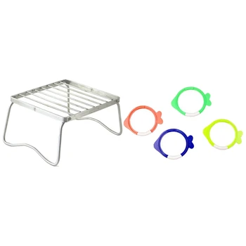 

1 Set Swimming Pool Children Boy Dive Toy Water Dive Ring Grab Toy & 1 Pcs Mini BBQ Grill Folding Pocket Barbacue Tools