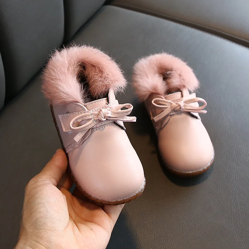 Зимние детские ботинки, теплые плюшевые зимние ботинки для маленьких девочек, уличные Нескользящие Детские ботинки с мягкой подошвой