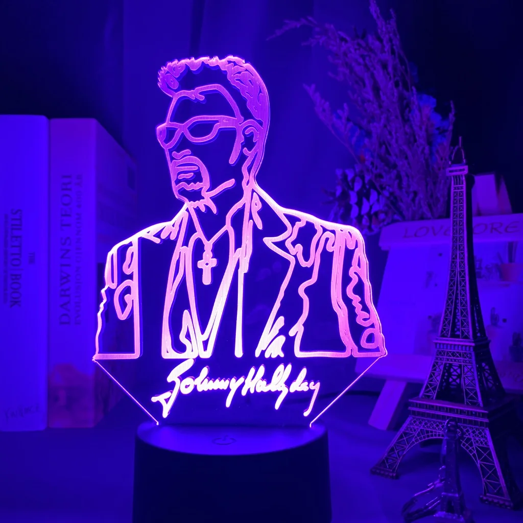 Французский Знаменитый СВЕТОДИОДНЫЙ Ночной светильник с надписью «Johnny Hallyday», подарок для поклонников, украшение для дома, меняющий цвет ночной Светильник, настольная лампа для спальни