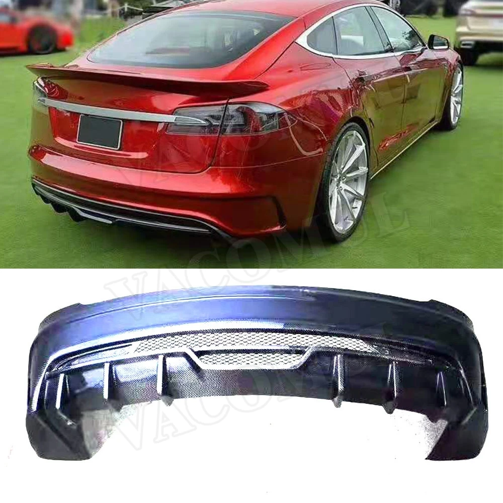 

High quality FRP Rear Bumper Carbon Fiber Rear Lip Diffuser for Tesla Model S Sedan 4 Door 2017-2019 Back Bumper Body Kits