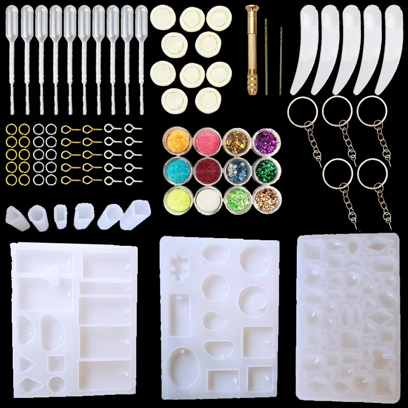 

QIAOQIAO DIY Pendant Jewelry Casting Molds, Silicone Resin Jewelry Molds Set DIY Making Tool Crafting Pendant Earrings