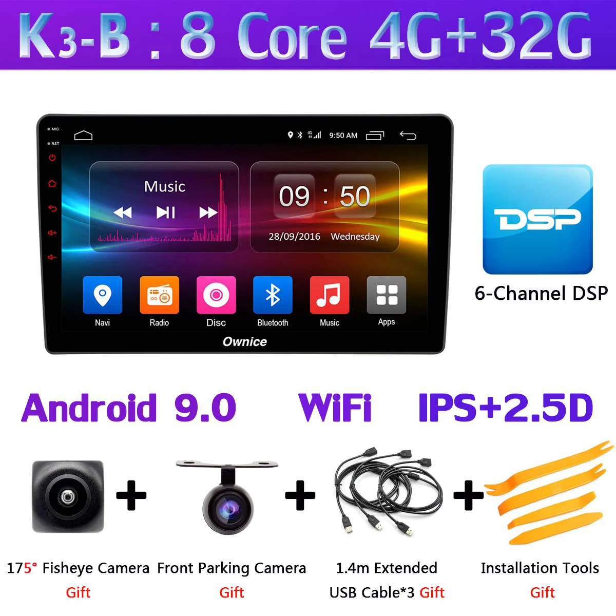 K3-B 1 din 360 ° панорамная камера Восьмиядерный Android 9,0 4G+ 64G SPDIF DSP CarPlay Автомобильный gps Navi Радио плеер для hyundai Azera 2006-2010 - Цвет: K3-B