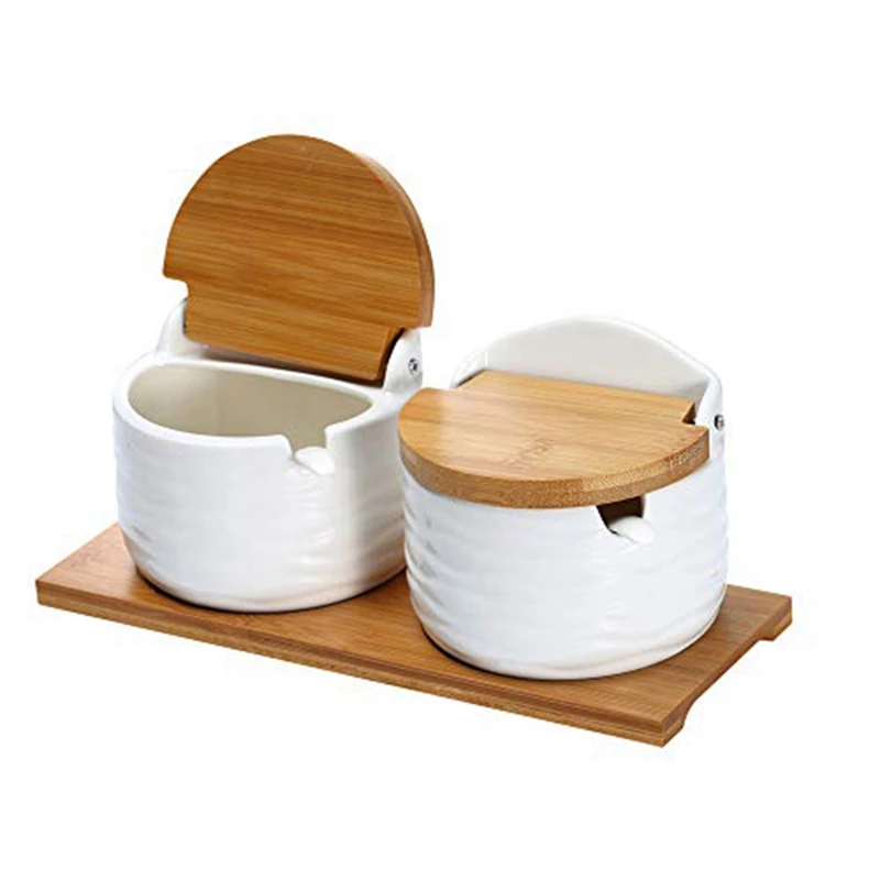 Sugar and Cream Set,Ceramic Sugar Container with Lid and Spoon