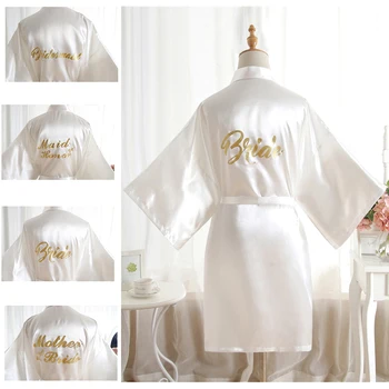 

White Rayon Sleepwear Bridesmaid Bride Wedding Robe Sleepwear Nightgown Women Nightdress Home Clothing Kimono Bathrobe Gown