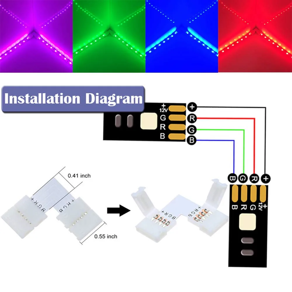 

New RGB 3528 5050 4Pin LED Light Strip Connector Kit PCB Ribbon Cable PCB Clip Adapter, Provides Most Parts for DIY