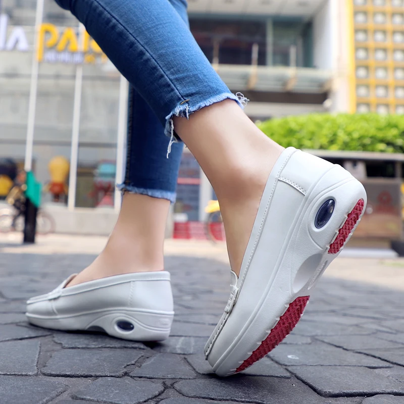 Plardin Women Loafers Shoes Genuine Leather Slip On Walking Shoes White Sneakers Casual Shoes Ballet Flats Hospital Nurse Shoes