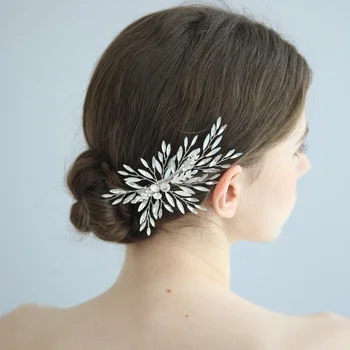 

Beautiful Women Hair Clip Floral Bride Headwear Wedding Tiara Jewelry Rhinestone Bridal Hair Clip Hair Accessories