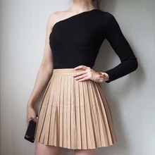 Плиссированные юбки с высокой талией Черного и абрикосового цвета, женская модная уличная одежда из искусственной кожи, Jupe Femme Saia, консервативный стиль, осенне-зимняя женская мини-юбка