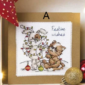 CD029 14ct Cross Stitch Kit Card Package Greeting Card Needlework Embroidery Crafts Counted Cross-Stitching Kits Christmas Gift CD029-A