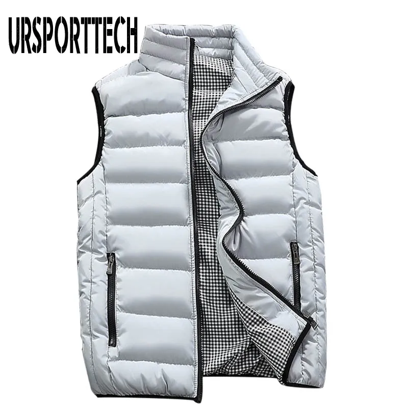 URSPORTTECH мужской жилет s повседневный мужской s размера плюс 5XL теплый жилет без рукавов мужской зимний жилет мужской жилет Повседневные Пальто Верхняя одежда - Цвет: Серый