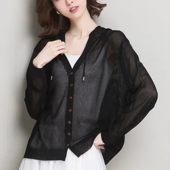 

Women's Hooded Knit Long Sleeve Casual Sun Cardigan gray