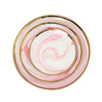 

Plate Nordic Marble Gilt Edging Porcelain Tableware Western Food Plate Cake Steak Plate Breakfast Plate Creative Household Plate