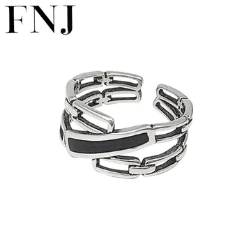 

FNJ Rope Rings 925 Silver Adjustable Size Open Popular S925 Solid Silver Ring for Women Jewelry Fine Black Paint