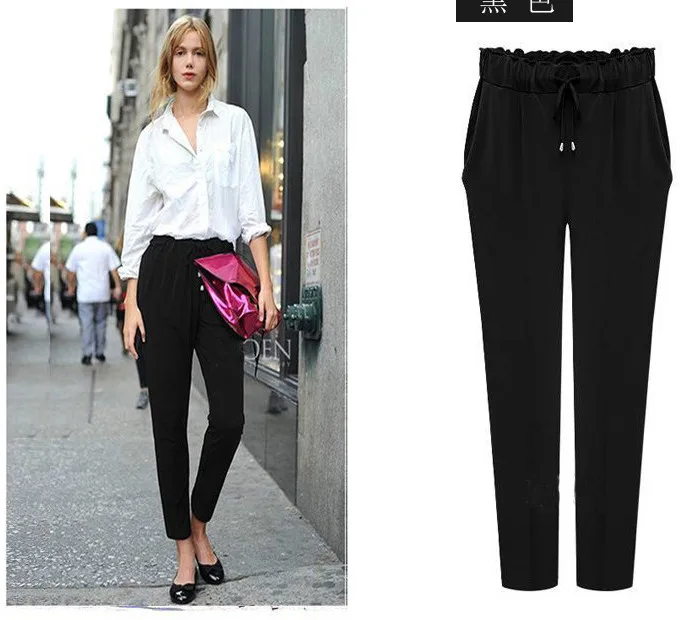6XL 5XL Pantalones Mujer Лето женские брюки больших размеров Элегантные свободные штаны с эластичной резинкой на талии повседневные штаны-шаровары с лямкой на шее K389