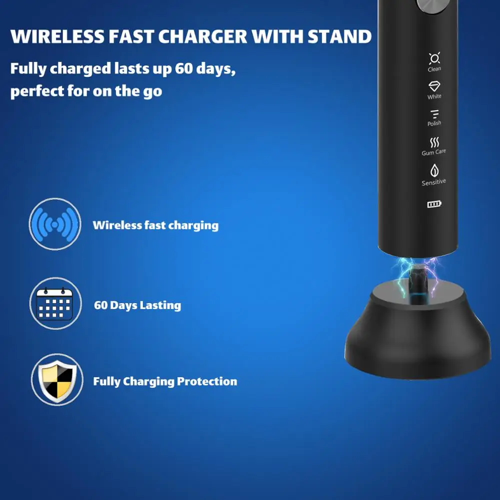 Lachen T7B Sonic Electric Toothbrush buy one get one free with 8 brush heads and timer 5 modes USB charging