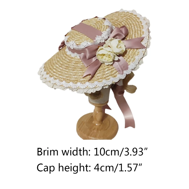 Japanese Lolita Straw Sun Hat Lace Patchwork Ribbon Bandage Bowknot Wide Brim Beach Flat Hat