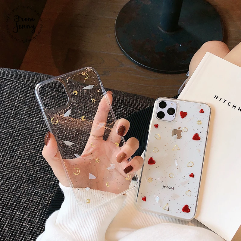 

From Jenny Moon Love for iPhone 11 pro x xr xs max 6 6s 7 8 Plus Transparent Sequin Phone TPU Protected Soft Case