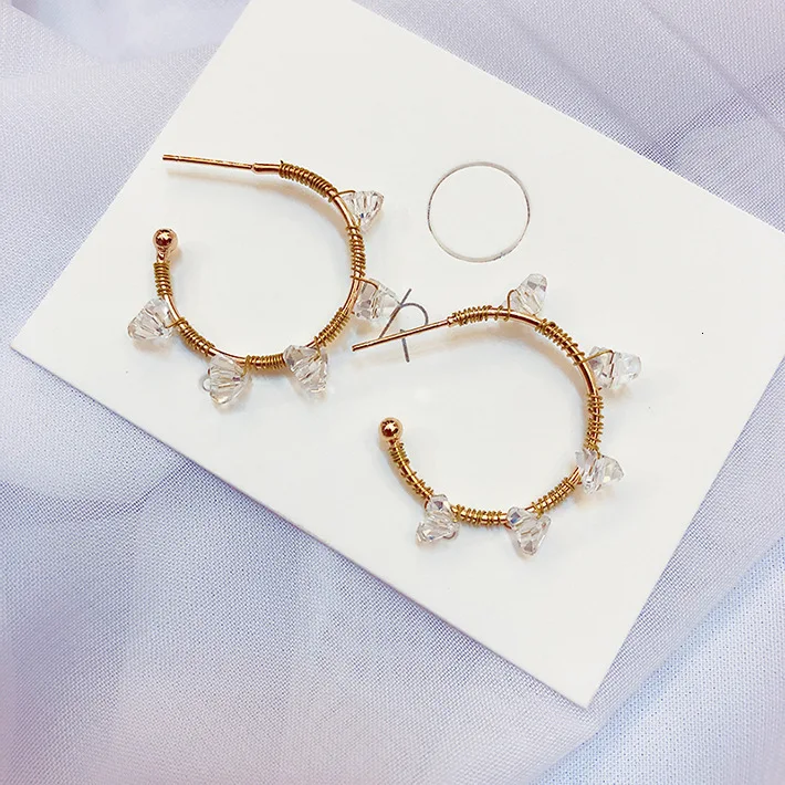 Корейские 925 пробы Серьги-кольца с белыми кристаллами для женщин, модные осенне-зимние новые ювелирные изделия