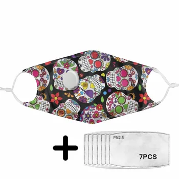 

2020 Creative Sugar Skull Pattern Mask with Breathing Valve for Face Mouth Protection Masks and PM2.5 Filters Mascarillas Custom