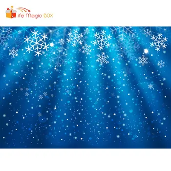 

LIFE MAGIC BOX Photo Background Blue Backdrops with Snowflake Christmas Backdrop Photobooth