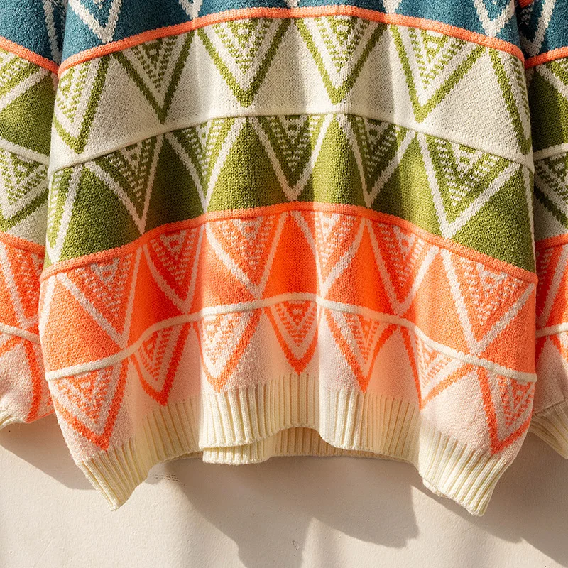 Свитер размера плюс, женские осенние зимние свободные разноцветные вязаные свитера с геометрическим рисунком, Gebreide Trui Dames