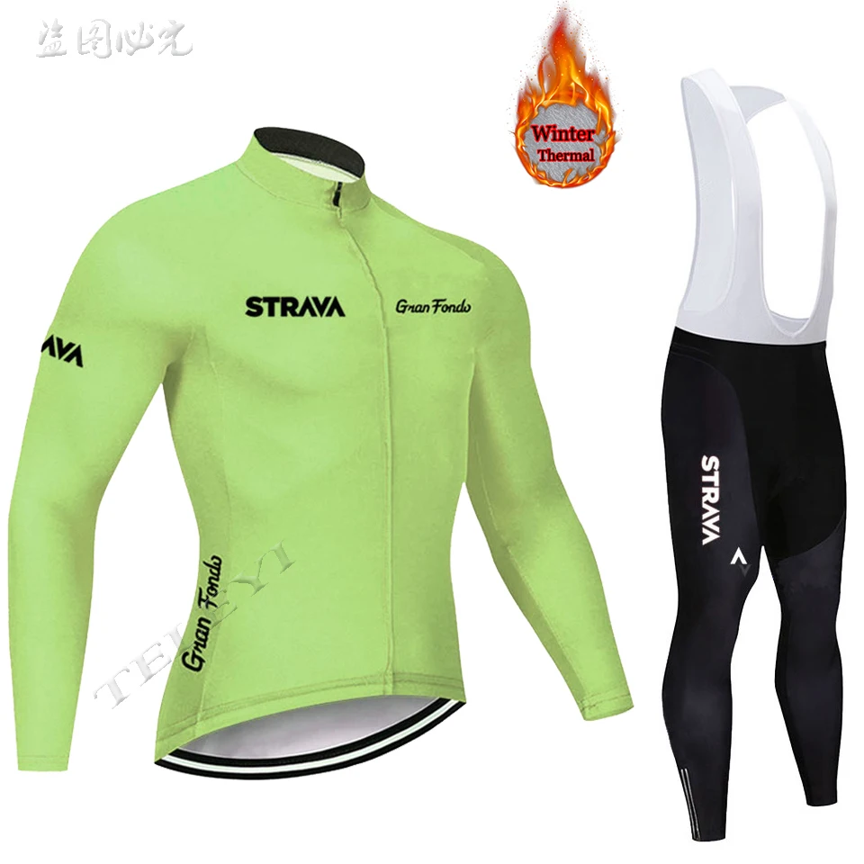 STRAVA команда Велоспорт Джерси велосипед брюки набор Ropa Ciclismo мужские зимние термо флис pro трикотаж для велосипедистов Майо Одежда - Цвет: 14