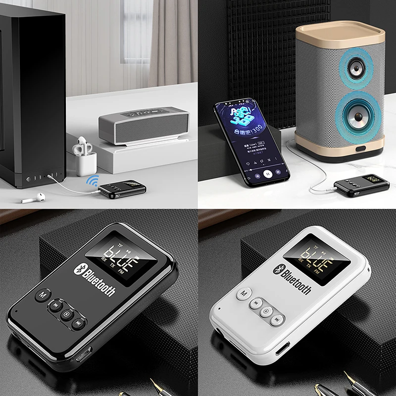 Bluetooth 5.0 Receiver Transmitter Stereo Music Car FM Transmitter Speakers Adapter