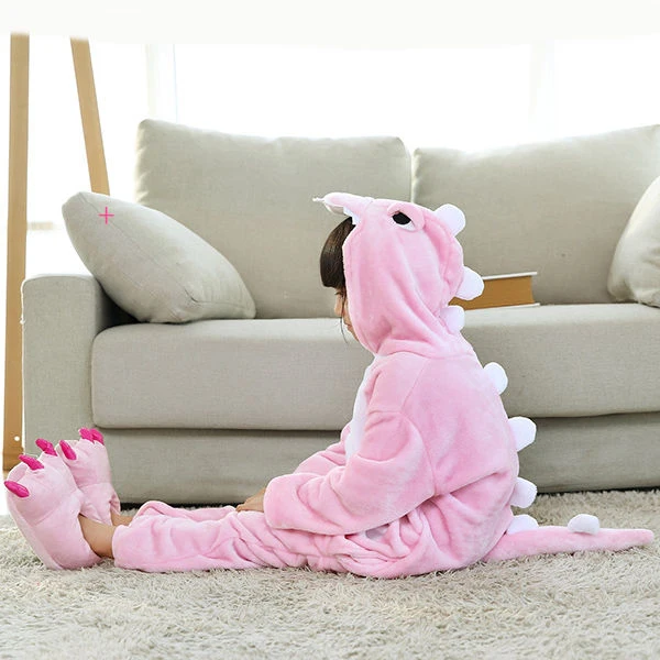 dinosaur-pink Детская одежда для сна для мальчиков и девочек; Пижама с единорогом; фланелевая Детская Пижама со стиком и единорогом; комплект зимней пижамы с изображением животных; комбинезон с динозавром - Цвет: dinosaur-pink
