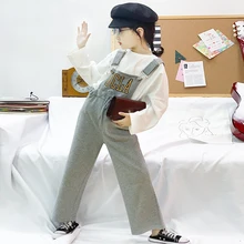 Брюки с поясом для девочек; сезон Ранняя осень; Новинка года; свободные прямые брюки с буквенным принтом и карманами; брюки для отдыха в стиле ретро