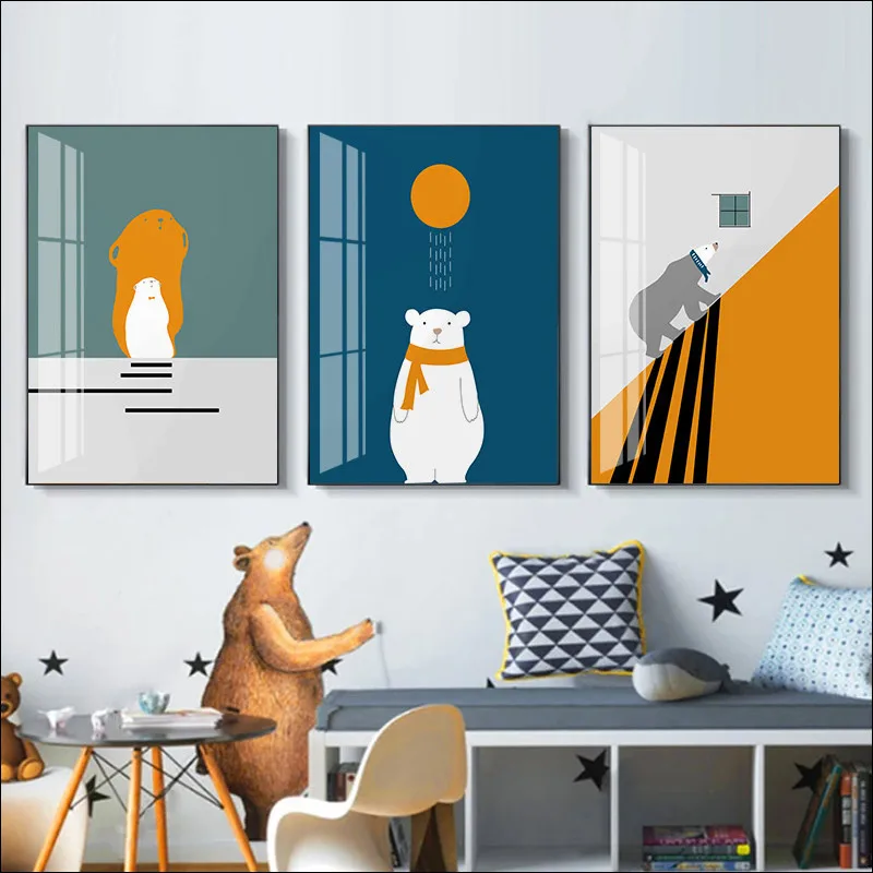 

Modern animal painting Elephant giraffe children's picture girl boys bedroomposters canvas painting mural Brief strokes Printing