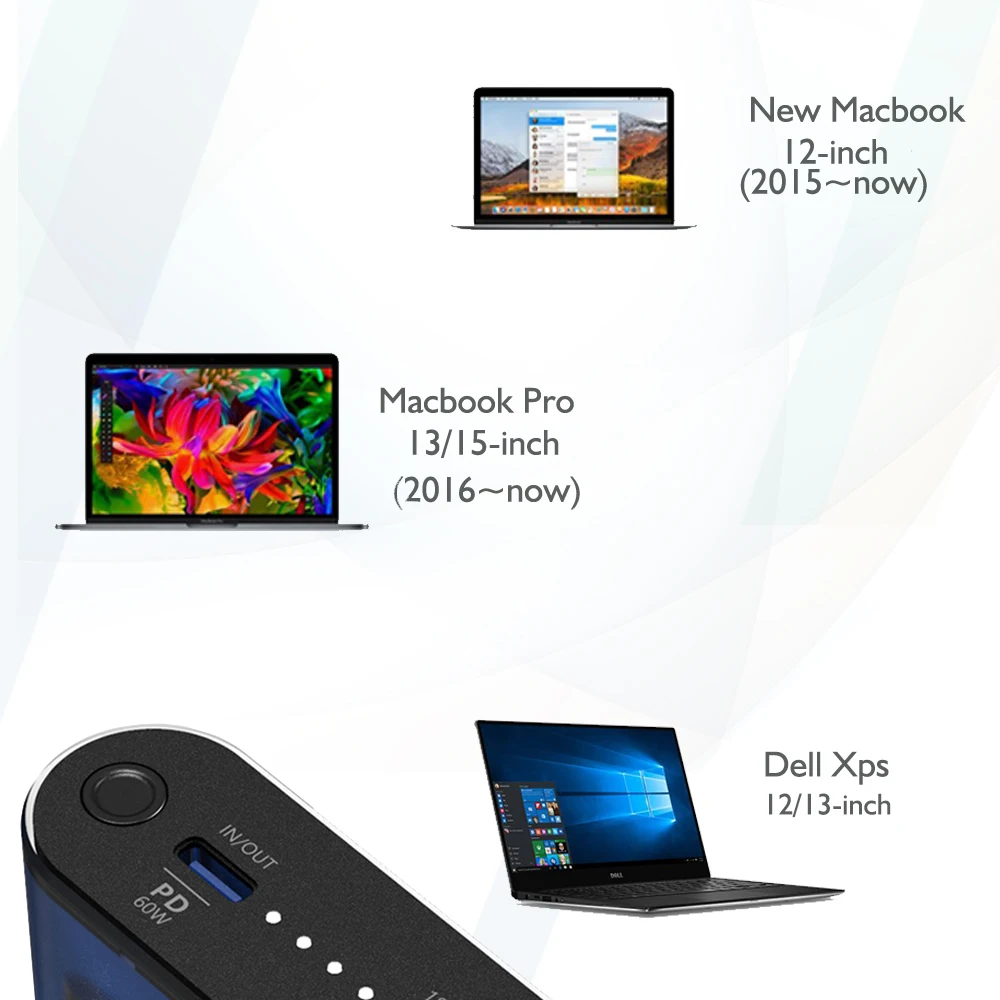 Портативное зарядное устройство 90 Вт Type C для нового MacBook Pro HP Dell XPS 12 13 iPhone 11 Chromebook