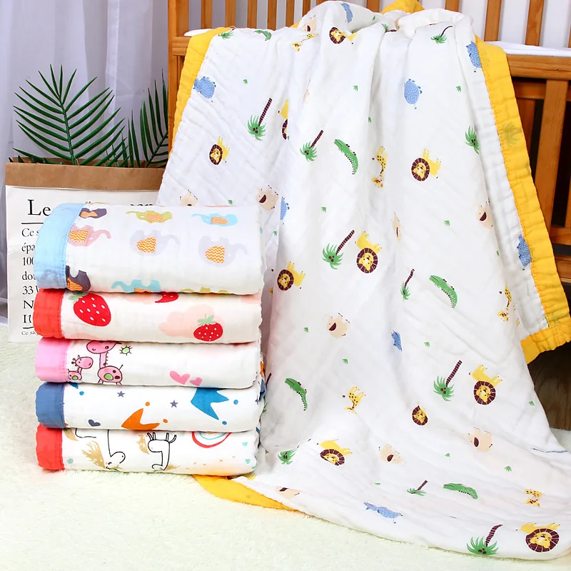 

Class A Newborn Infant High Density Gauze Bath Towel 110 X 110cm Color Edge Children's Quilt Printed Seersucker Six-layer Front