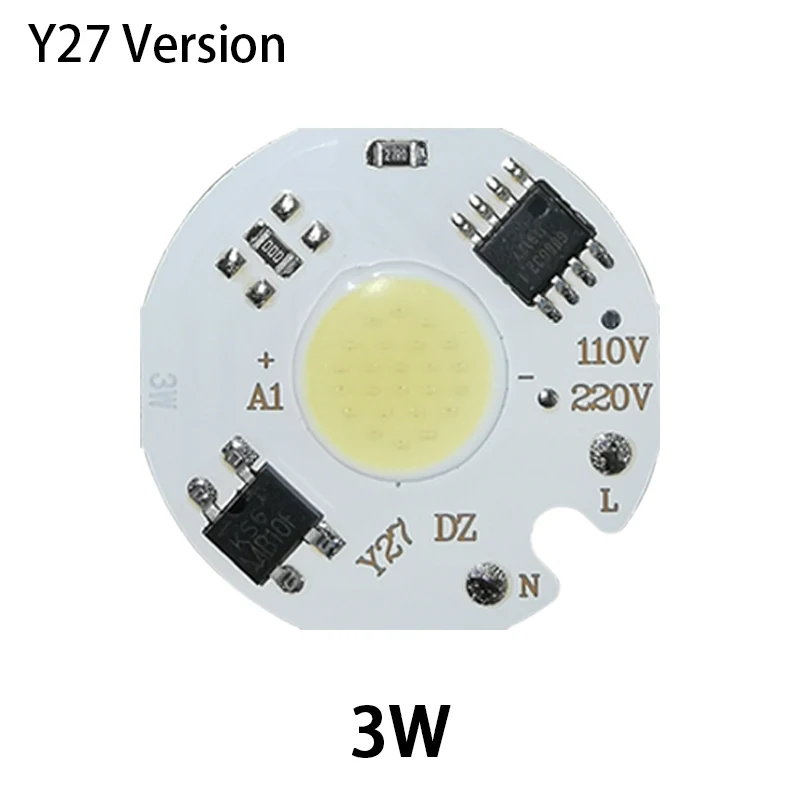 Светодиодный чип COB 10 Вт, 20 Вт, 30 Вт, 50 Вт, 220 В, Smart IC, нет необходимости в драйвере 3 Вт, 5 Вт, 7 Вт, 12 Вт, светодиодный светильник для прожектора, точечный светильник Diy, светильник ing - Испускаемый цвет: 3W  Y27 Version