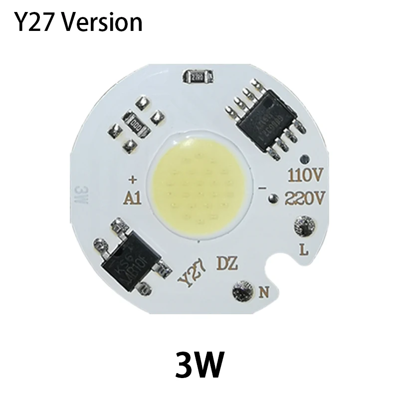 3W Y27 Version Светодиодный чип COB 10 Вт, 20 Вт, 30 Вт, 50 Вт, 220 В, Smart IC, нет необходимости в драйвере 3 Вт, 5 Вт, 7 Вт, 12 Вт, светодиодный светильник для прожектора, точечный светильник Diy, светильник ing - Испускаемый цвет: 3W Y27 Version